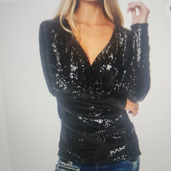 Ramy Brook Nicole Black Sequin Blouse Cowl Neck Size S - Picture 1 of 6